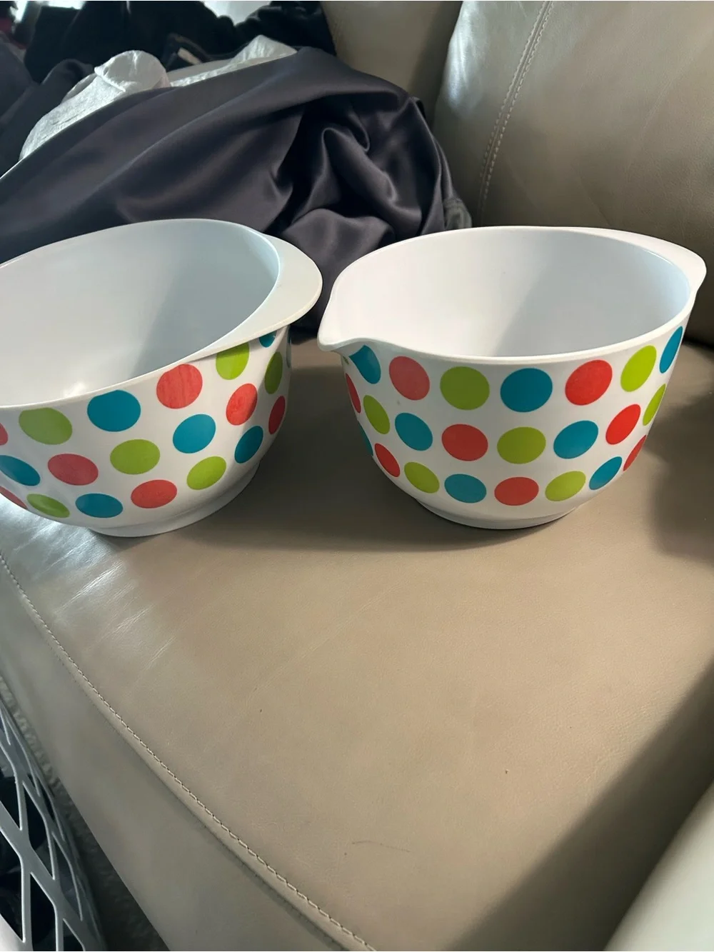 White Mixing Bowls with Colorful Polka Dots - Set of 2